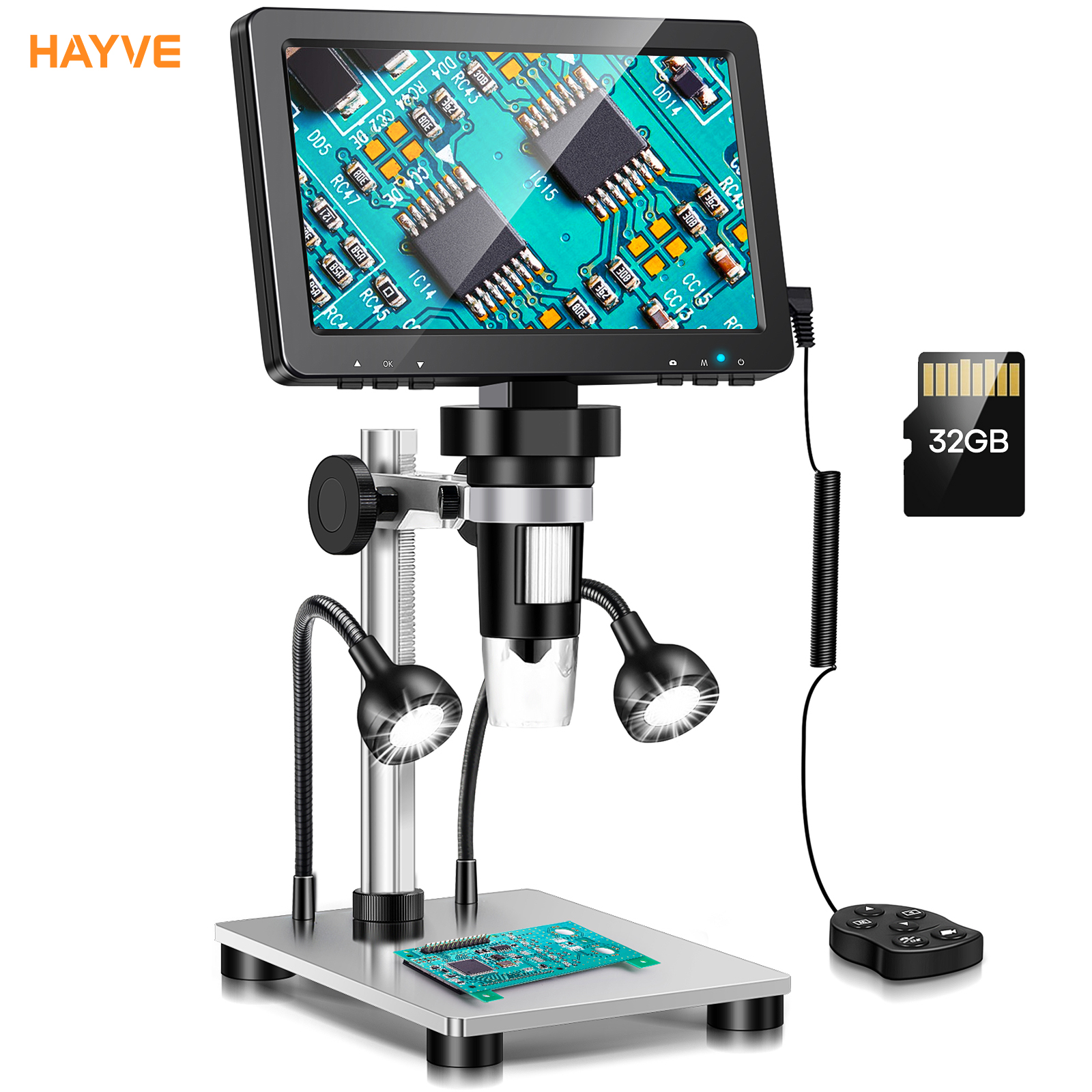 Hayve 7ââ Digital Microscope 1200X Zoom 12MP HD Electronic Microscopes Camera Magnifier for Soldering Phone Repair Microscope