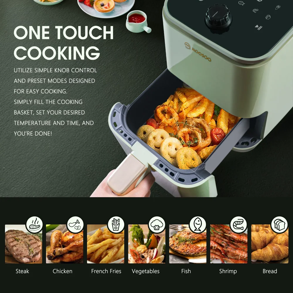 Bear Smart Air Fryer 7 Cooking Presets LED Touch Control Black