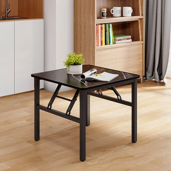 Premium Black Marble Texture Square Folding Coffee Table 60/80cm, Kitchen Dining Table with Metal Frame