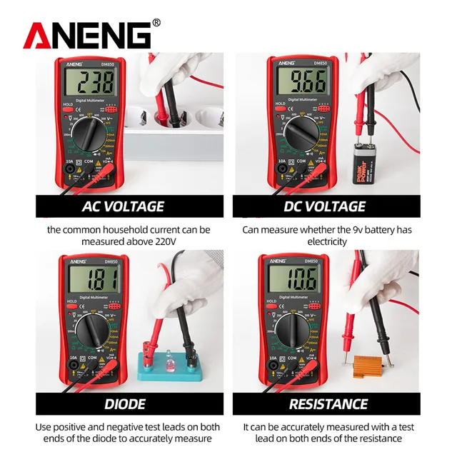 ANENG DM850 Digital Multimeter Automatic Professional 1999 Counts Auto AC/DC Votage Tester Ohm Current Ammeter Detector Tool 3