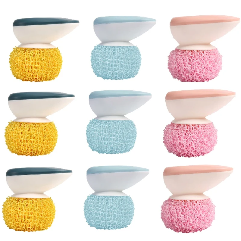 

9 Pcs Cleaning Ball Scouring Ball For Cleaning Kitchen Cleaning Scrubber With Handle