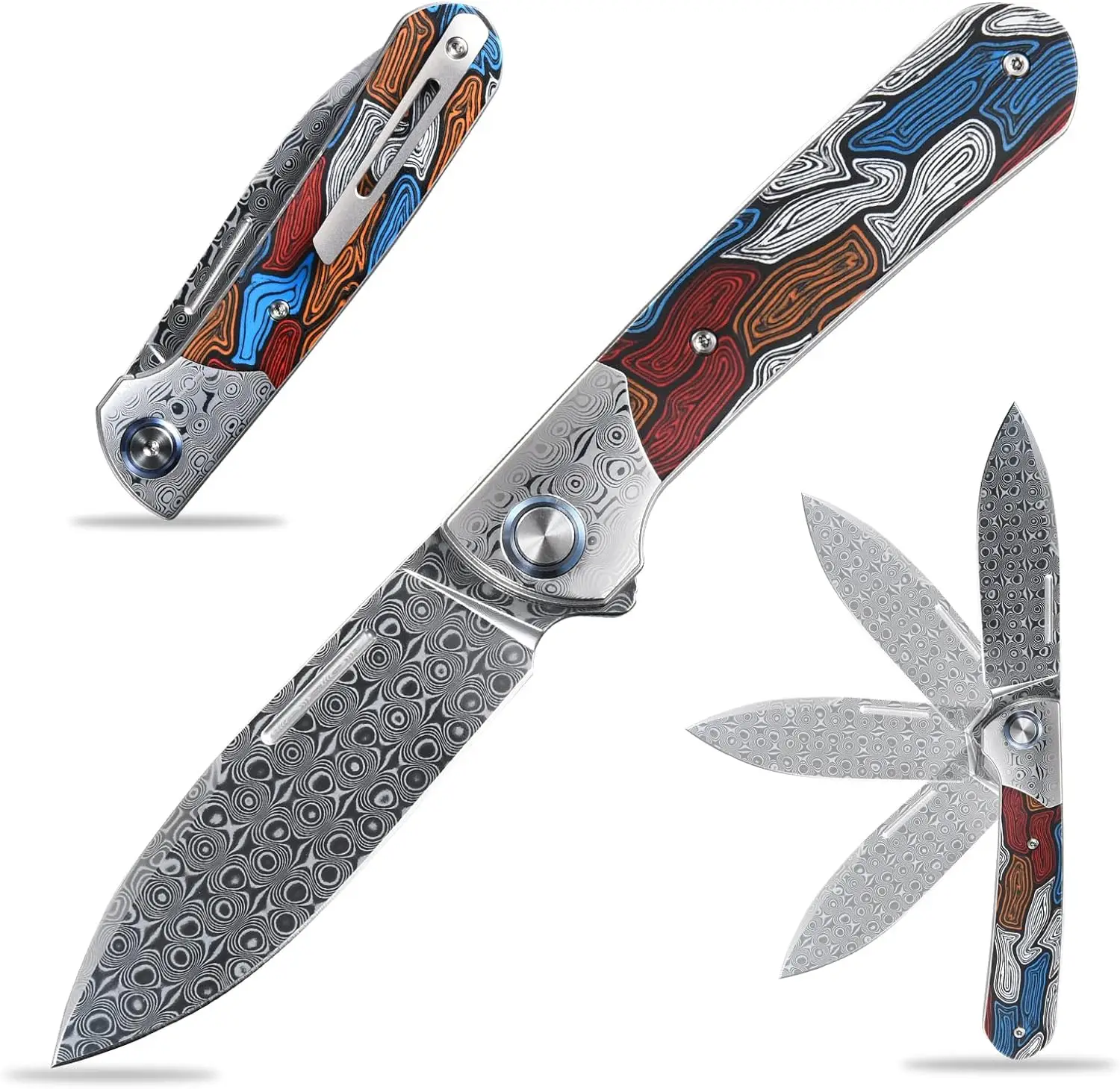 New Sitivien ST256 Pocket Knifes Damascus Steel Blade Colorful G10 Handle Folding Knife EDC for Working Outdoor Camping 2