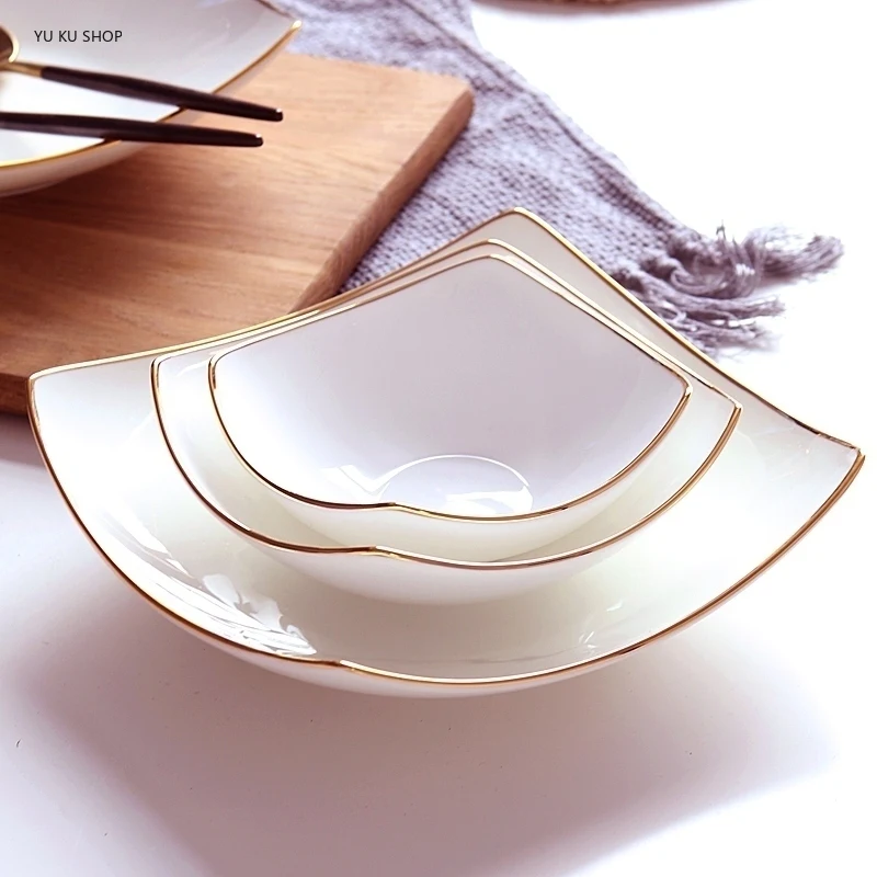 

Simple White Gold Phnom Penh Square Bowl Plate Bone China Dinner Plate Dessert Salad Steak Dish Home Plate Kitchen Tableware NEW