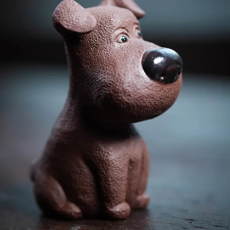 Tea Pet Ornaments Yixing Handmade Purple Clay Lucky Dog Statue Sculpture Tea Figurine Desktop Crafts Home Set Decoration