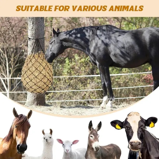 2 PCS Slow Feed Hay Net for Horse 2" Holes Hay Nets Strong Load-Bearing Hay Bag Hanging for Horse Stable Trailer 6