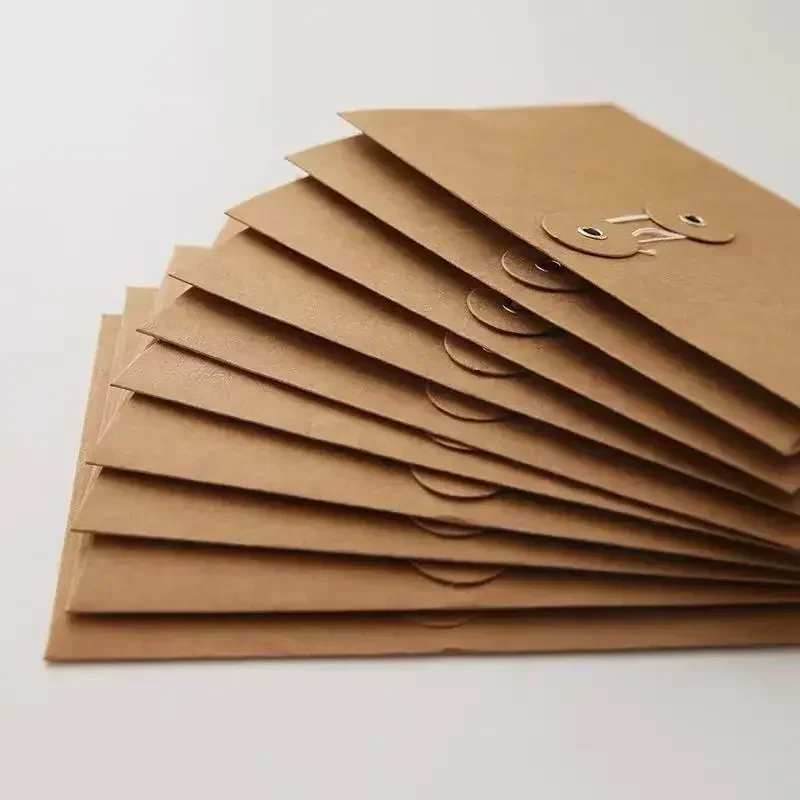 Vintage Kraft Paper Envelopes 5/10pcs with Button String Tie Greeting Cards Postcards Letter Pads Cover Korean Stationery Office Kraft Paper Envelopes
