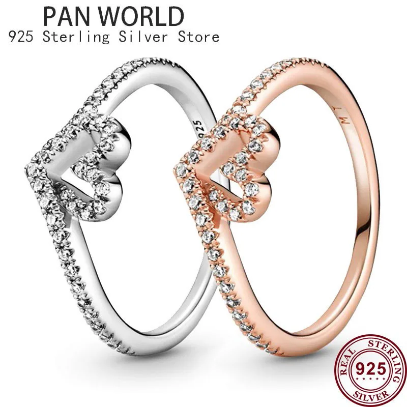 New 925 Sterling Silver Shiny Wishing Bone Fashion Caring Women Pan Ring Suitable For Wedding Gifts Couples Charm Jewelry i love you hand in hand promise engagement wedding couples anniversary stainless steel ring women men fashion charm jewelry gift