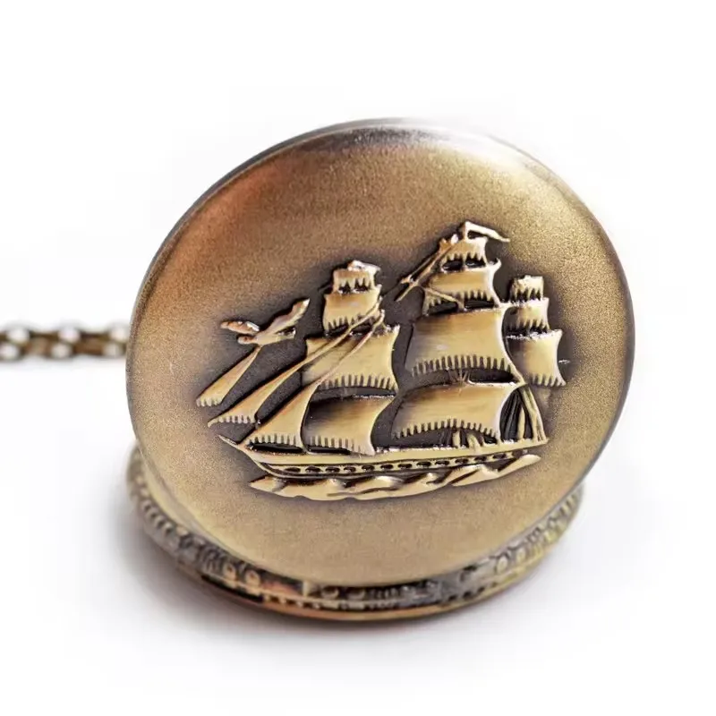 Pocket Watch Bronze Quartz Pocket Watch Necklace Clock Pendant Vintage Watch Chain Women Men Pendant