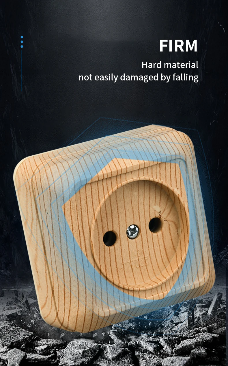 Description Picture 4 of itemWESA Wood Wall Mount Socket EU Standard Electrical Outlett Vintage Imitation Wooden Color Power Socket Flame Retardant Plastic