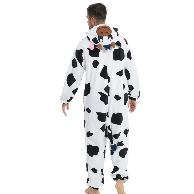 Adult unisex animal cow cosplay game costume kigurumi men one piece pajamas halloween christmas party hooded cartoon pajamas