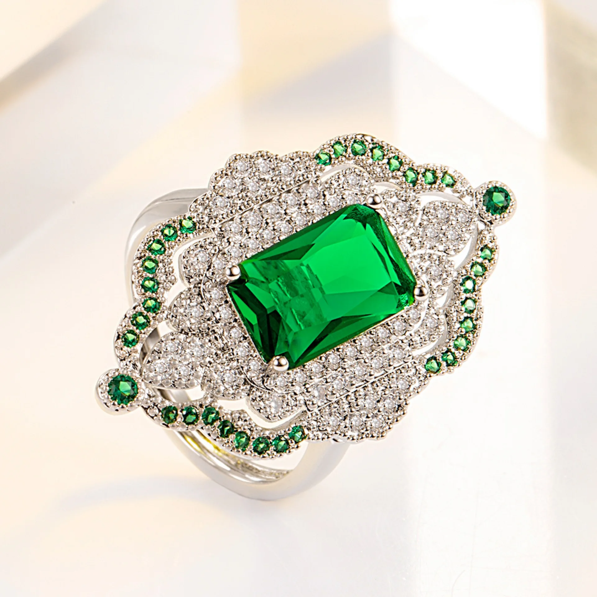 Jade Women's Ring New Colorful Treasure Jade Ring Opening Green Diamond