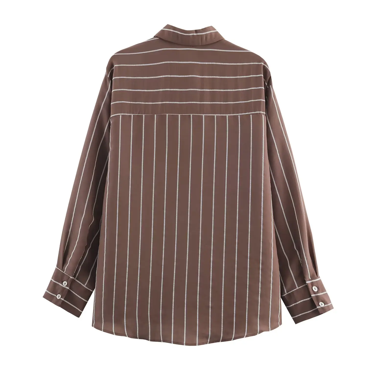 Women Casual Loose Striped Shirt Female Spring Autumn Long-Sleeve Single-Breasted Shirt Top Lady Pocket Turn-Down Collar Blouse