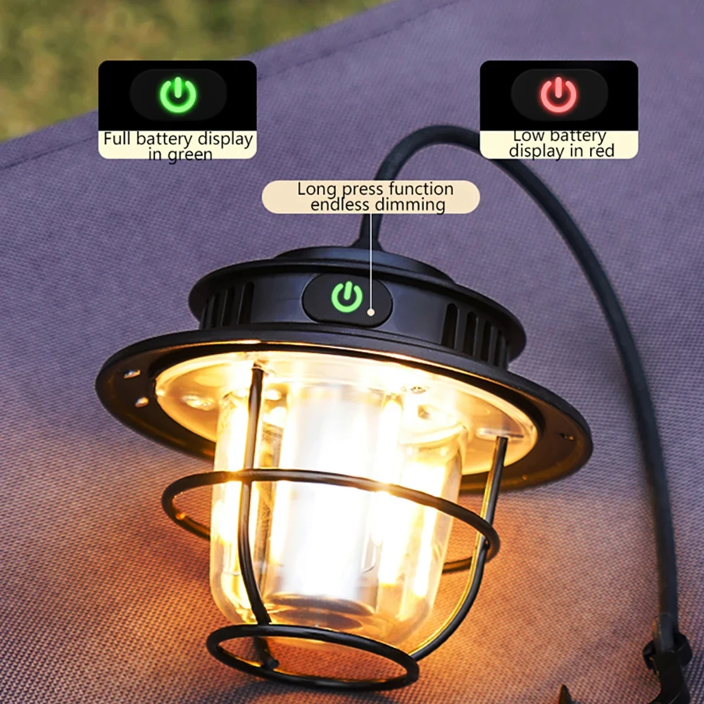 Camping Lantern Retro Portable Waterproof Emergency Dimmable Hanging Tent Lamp for Outdoor Hiking