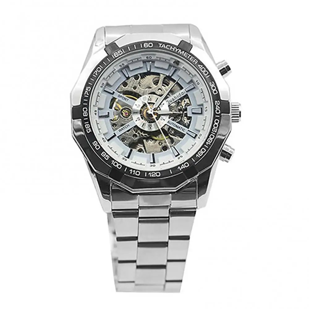 & Men Hand-Winding Skeleton Automatic Mechanical Stainless Steel Sport Wrist Watch