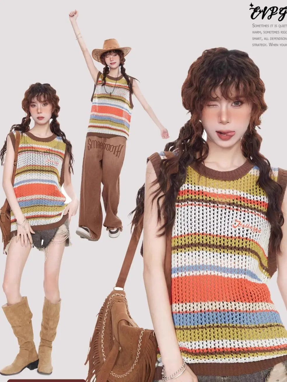 

Американский Ретро вырезанный полосатый вязаный жилет для женщин летний допаминовый внутренний слой пряный женский наружный Топ без рукавов