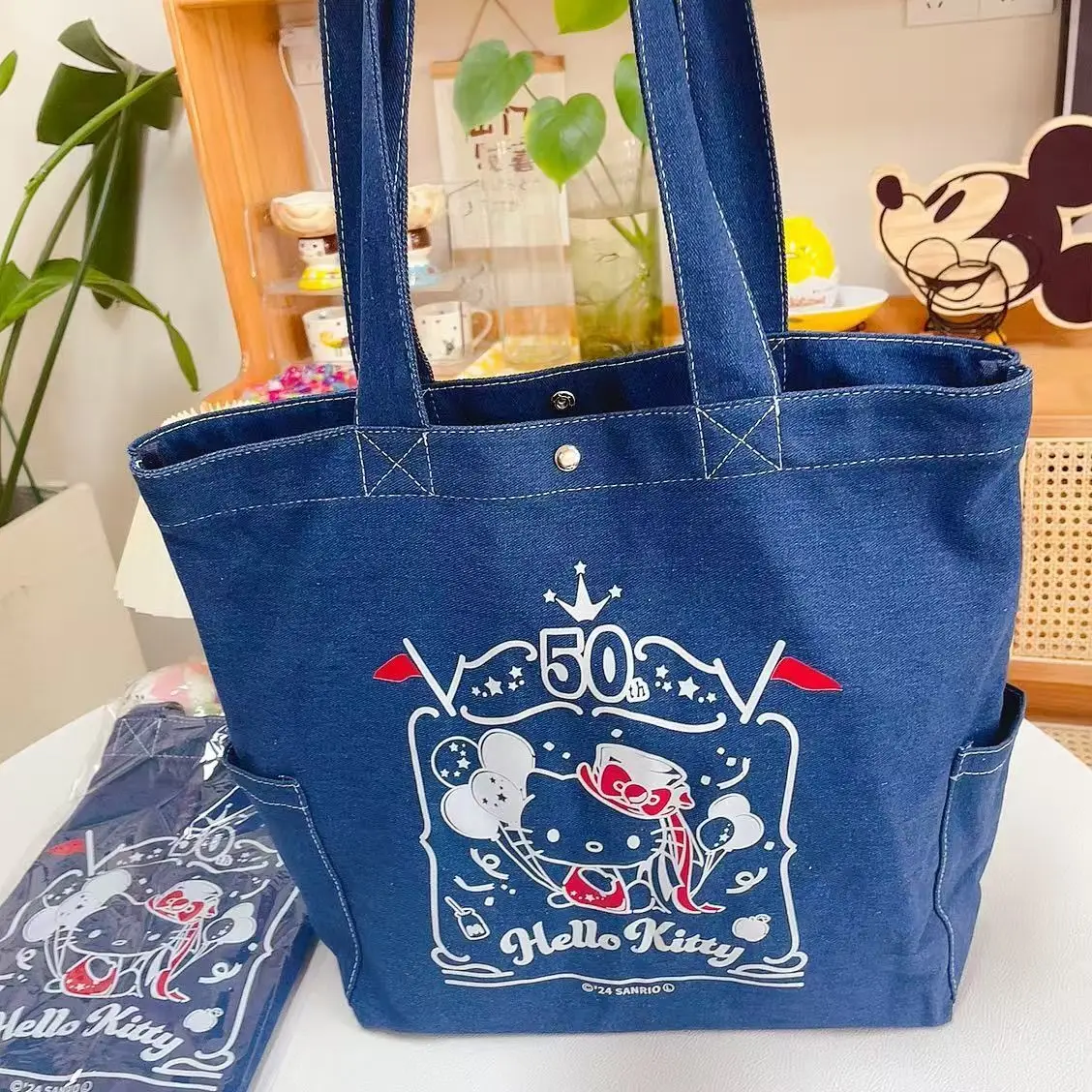 Sanrio Hello Kitty Japanese Style Cowboy Bag Large Capacity Cartoon Cute Handheld Shoulder Bag Casual Versatile Simple Tote