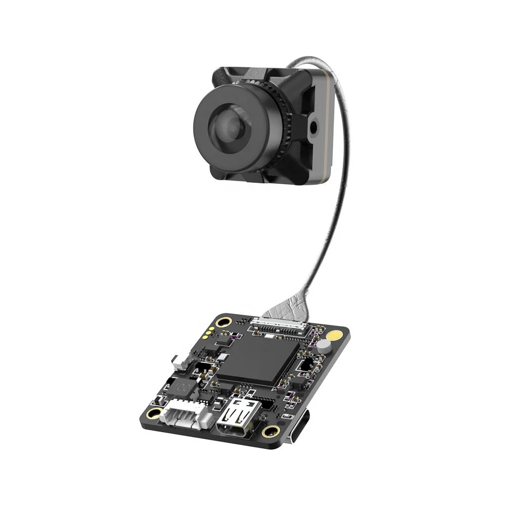 La Caméra RunCam Split-H HDMI 1080P 60Hz démontrée avec ses câbles de connexion pour installation sur drone FPV.