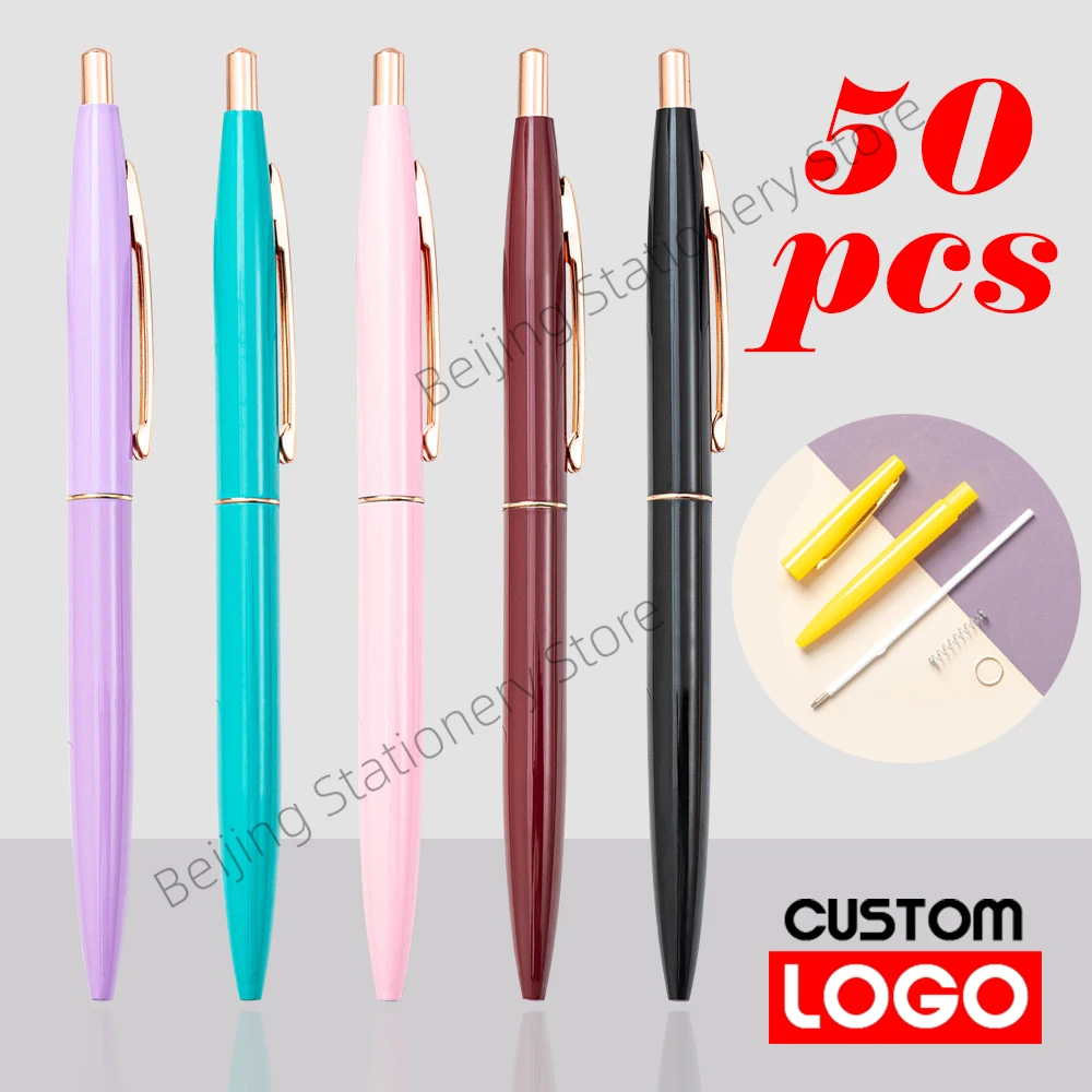 

50pcs Multicolor Pressed Plastic Ballpoint Pens Business Gifts Advertising School Exams Stationery Signature Pens Wholesale