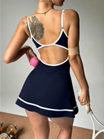 Women's color blocked camisole dress hanging sleeveless thickened tennis sportswear slim fit gym sportswear short skirt - Image 5
