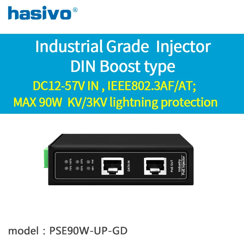 tipo Industrial Poe Injectordin Boost Dc1257v in Ieee802.3af at Max 90w kv 3kv Proteção contra Raios