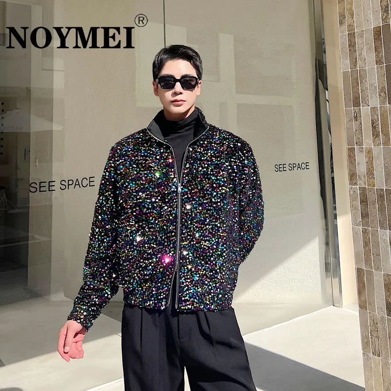 

NOYMEI Heavy Industry Colorful Shining Sequins Nightclub Style Jacket Stage Designer Top Men Autumn 2024 New Male Coat WA2839