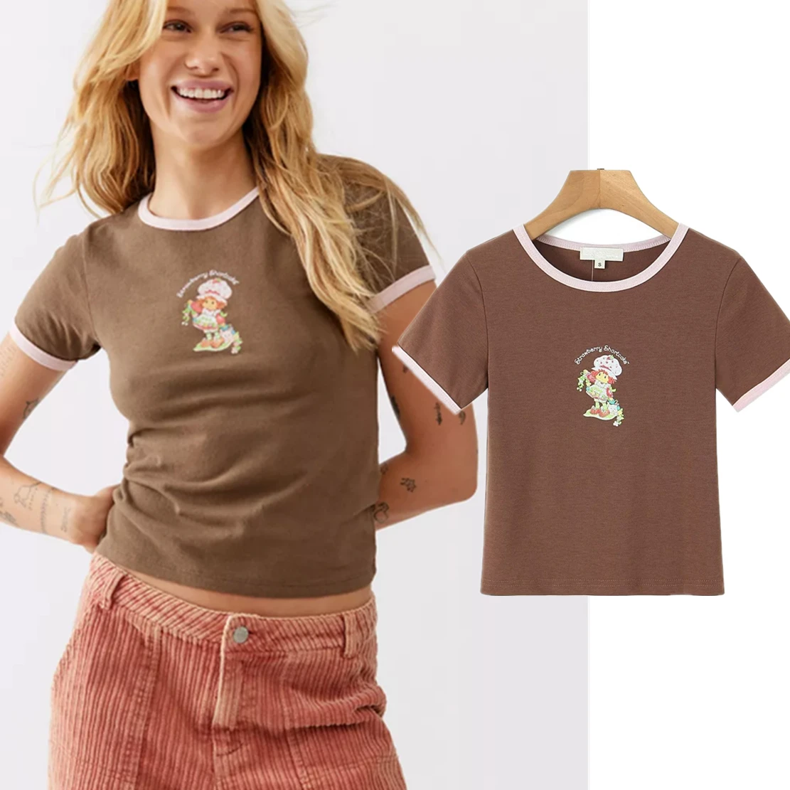

Jenny&Dave For 2024 High Street Vintage Cartoon Printing Round Neck Tops Cotton Summer Tshirts Women