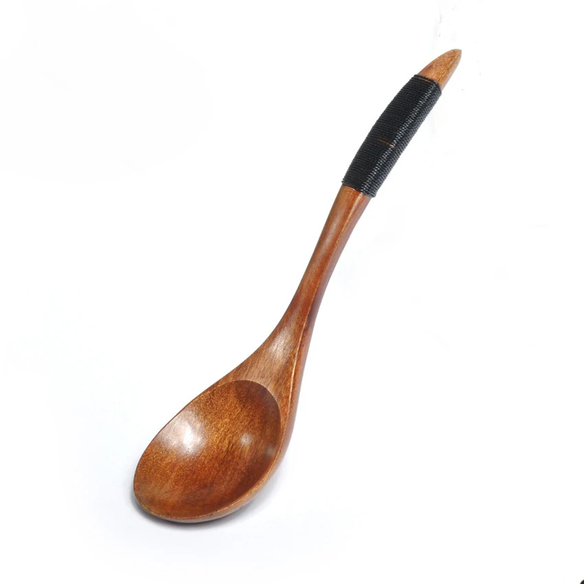 2 Pcs Wooden Spoons Rice Scoops Coffee Honey Stirring Mixing Spoon Teaspoon Kitchen Cooking Twine Wood Spoon for Noodle Soup