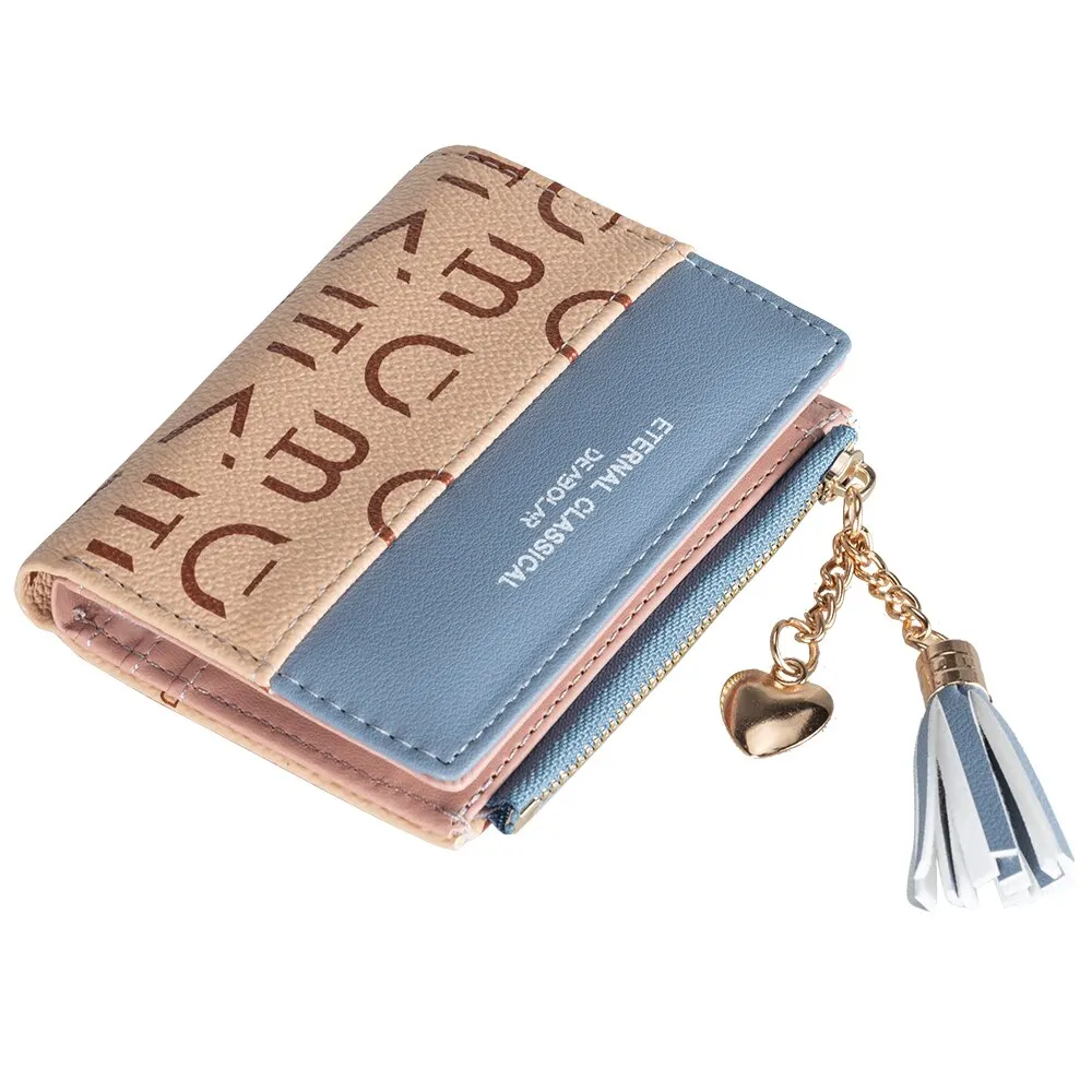 Women's Short Tassel Wallet Printed Contrast Multi Card Wallet Zipper Zero Wallet 4