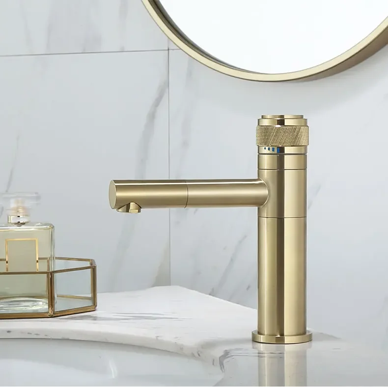 Description Picture 2 of itemBathroom Faucet Push Button Brushed Gold Basin Cold &Hot Water Mixer Sink Tap Brass Deck Mounted