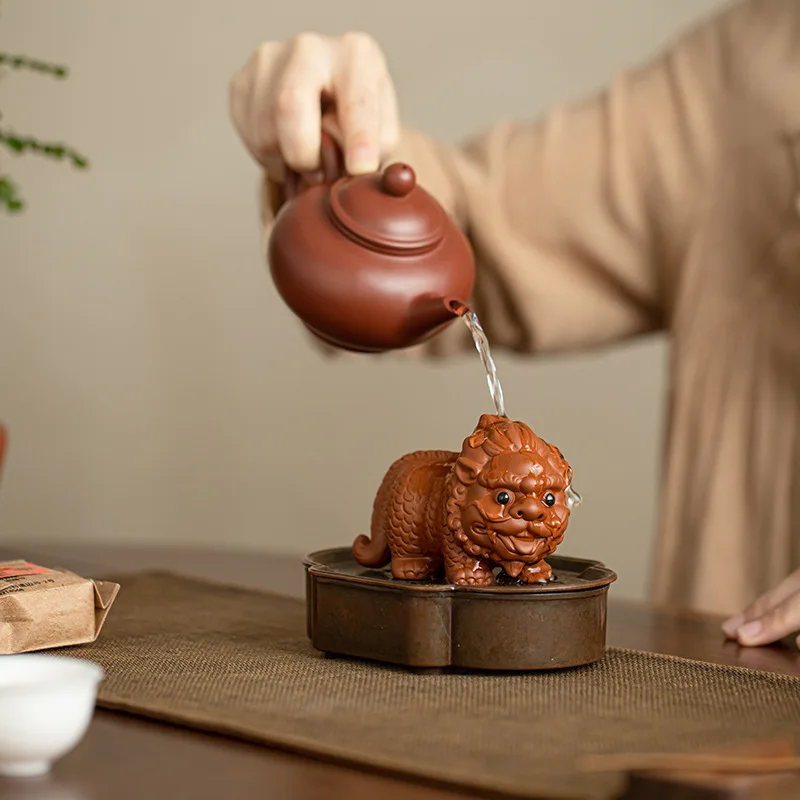 보라색 점토 작은 유니콘 차 애완 동물 장식품 귀여운 보라색 점토 공예 차 테이블 차 매트 차 놀이 쿵푸 차 예식