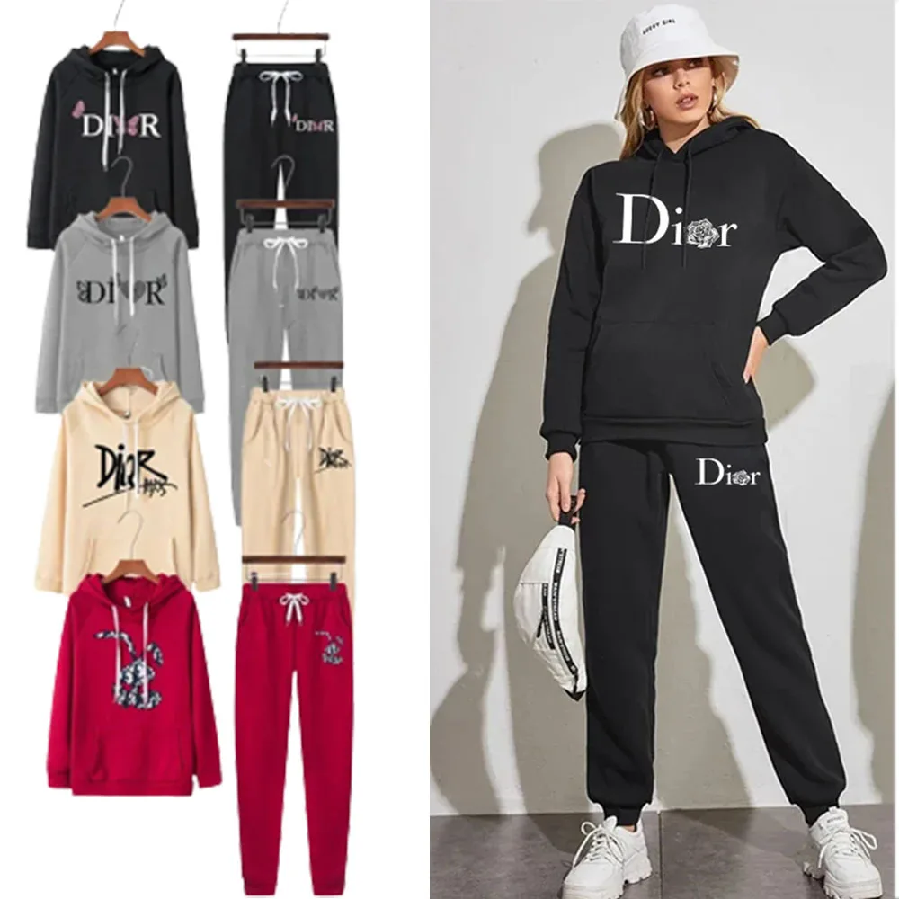 

Newest Fashion Women's Hot Selling Set Winter Drawstring Hoodie + Pants Set Luxury Sportswear Hooded Clothing Autumn Winter Hara