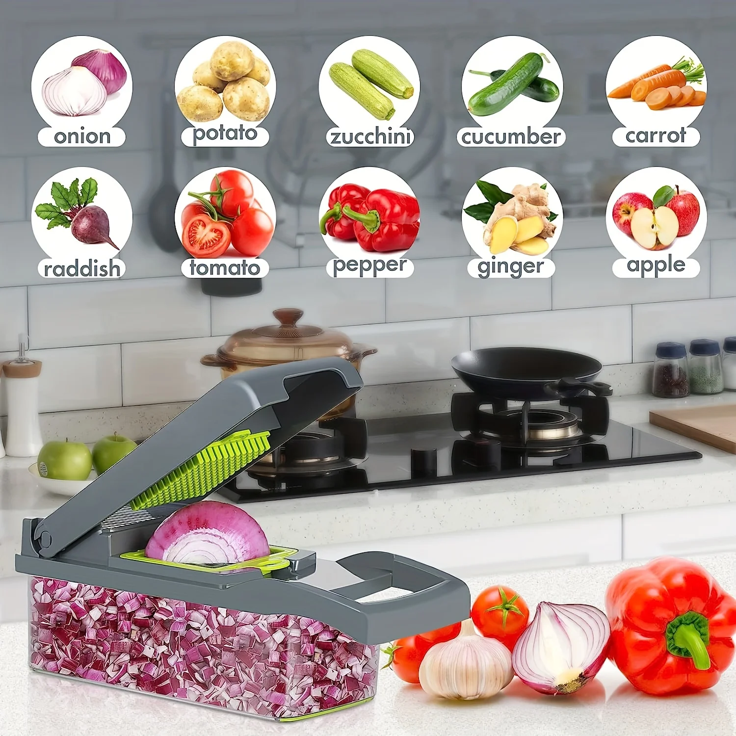14/16 in 1 Multifunctional Vegetable Chopper Onion Chopper Handle Food Grate Food Kitchen Vegetable Slicer Dicer Cut