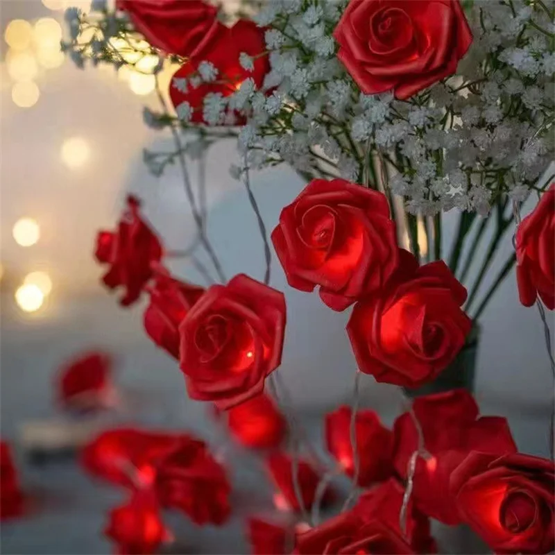 

USB/Battery Operated 10/20/40 LED Rose Flower String Lights Artificial Flower Garland Christmas Wedding Decorations Fairy Lights