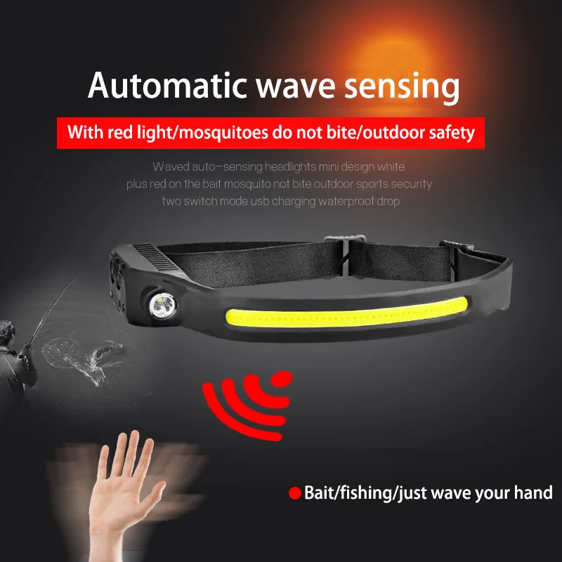 Outdoor Camping Waterproof Flexible HeadLight Silicone 230 Degree Super Bright LED USB Rechargeable COB Motion Sensor
