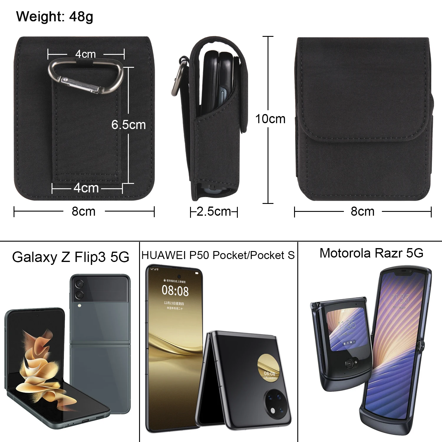 FULAIKATE Nylon-Handytasche mit Klappbildschirm für Samsung Galaxy Z Flip3 5G Hüfttasche für Motorola RAZR Huawei P50 Taschenholster – Detail 1