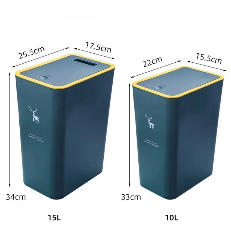 Trash Can 10L 15L Nordic Toilet Kitchen Bathroom Living Room Rectangular With Lid Press-type