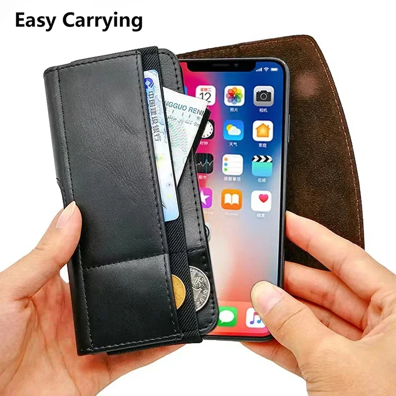 Leather Phone Pouch with Card Holder and Belt Clip