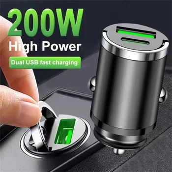 Mini caricabatteria da auto con ricarica rapida QC3.0 e PD, porta di tipo C. Compatibile con i telefoni iPhone, Xiaomi, Samsung, Huawei.