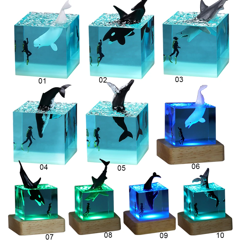 MicroLandscapeWhaleDiverModelMarineWhaleCubeOrnamentEpoxyResinOceanSharkDiver
