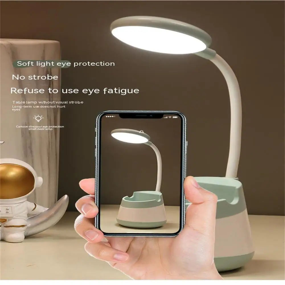 

3 In 1 Student Desk Lamp With Pen Holder Mobile Phone Stand Led Eye Protective Energy Saving Table Lamp Usb Charging