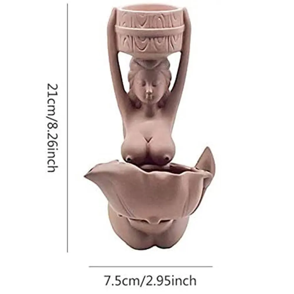 Backflow Waterfall Incense Burner Sex Lady Ceramic Naked Women Maid Body Incence Fountain Holder Aromatherapy Ornament Zen Decor image