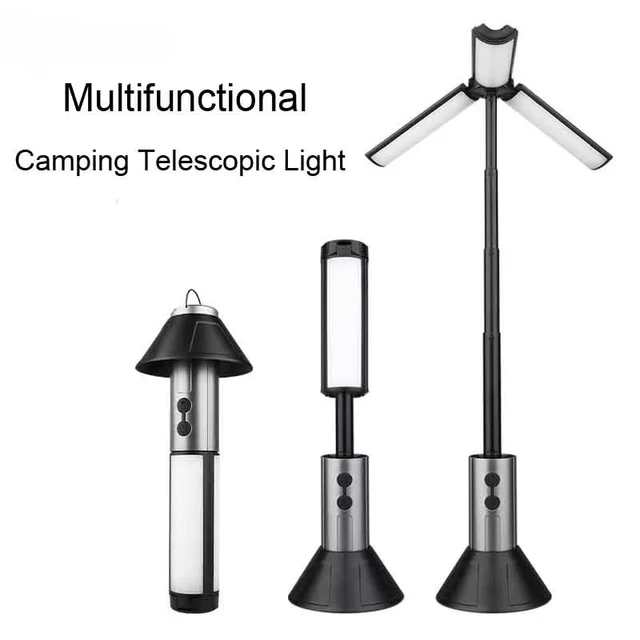 Folding Camping Light Portable Flashlight Telescopic Lantern USB Rechargeable Camping Lantern Outdoor Tent Lamp with Stand Base
