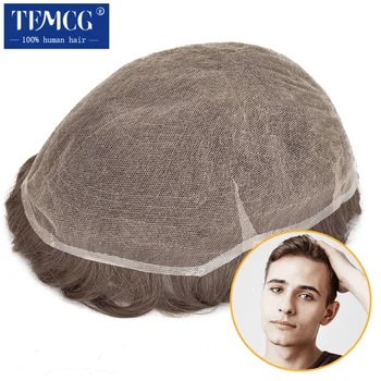 Parrucca da uomo con sistema completo per capelli in pizzo con parrucchino realistico per uomo Protesi per capelli maschili traspirante Parrucca per capelli umani al 100% per uomo