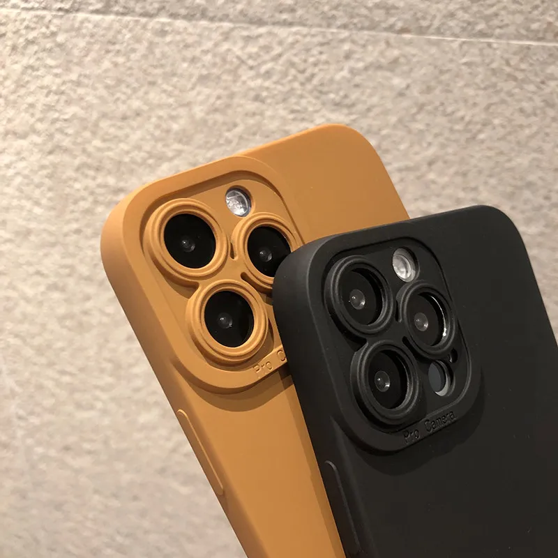 Matte Silicone Soft Phone Case For iPhone16 13 14 15 12 11 Pro Max  XR X XS 8 7 Plus Camera Lens Portector Back Cover