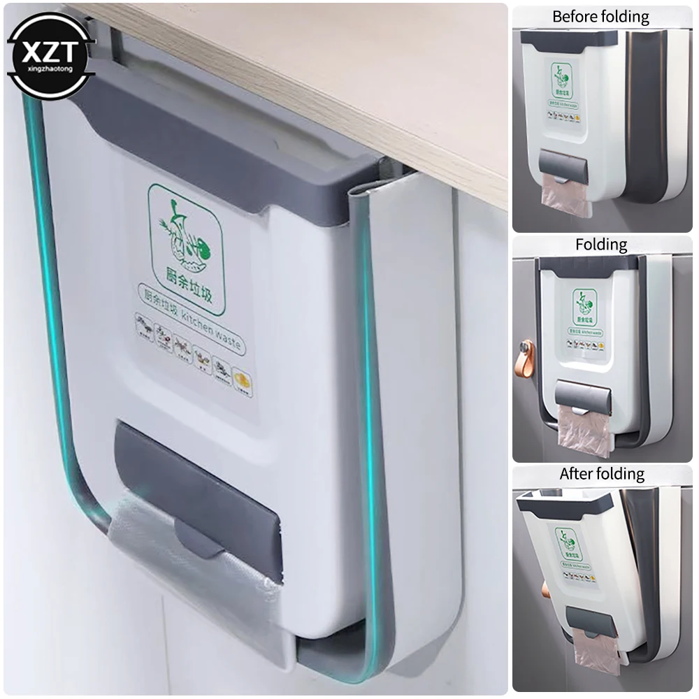 New Recycling Bins For Kitchen Folding Trash Home Cabinet Door Hanging Bathroom Toilet Wastebasket Car Storage Paper Basket