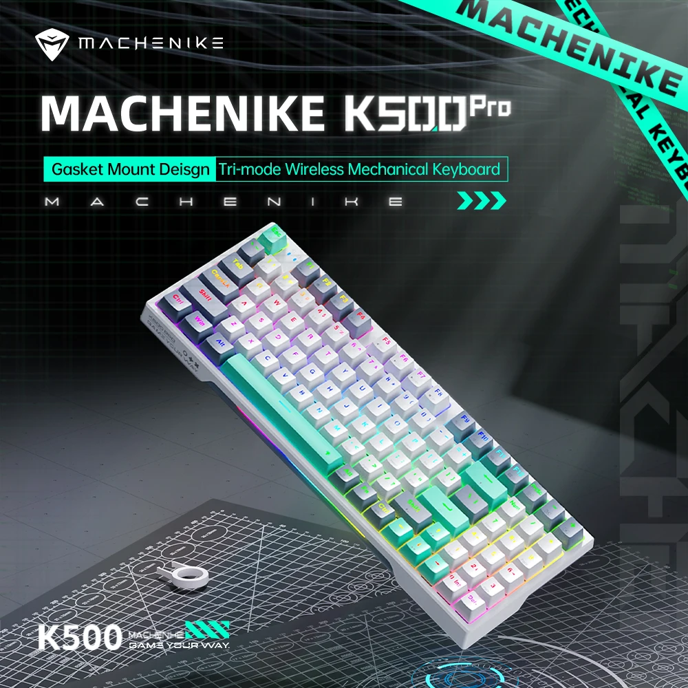 

Machneike K500 Pro Wireless Mechanical Keyboard Gasket Mounted Gaming Keyboard 94 Keys RGB Hot-swap PBT Keycaps For PC Gamer