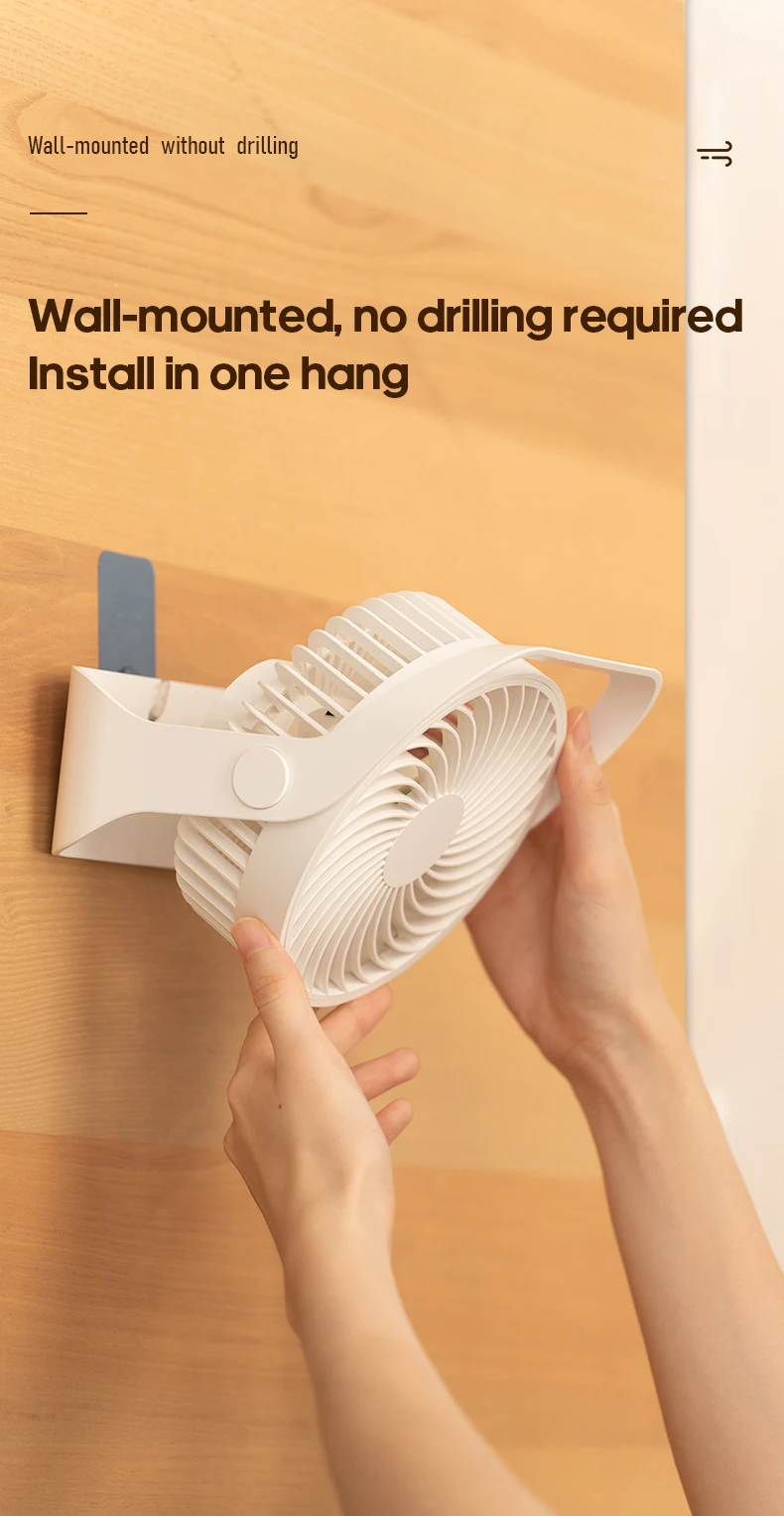 Description Picture 4 of itemNewest Multifunctional Desktop Fan USB Portable Mini Wall Fan Home 2000mAh Air cooler Low-Noise with Hook for Home Outdoor