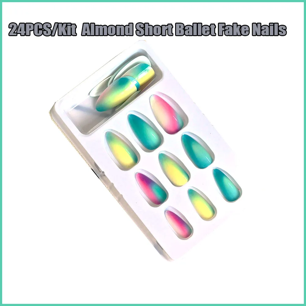 

1Box Almond Short Ballet Fake Nails Detachable Artificial False Nails Colorful Beauty For Spring Party Female Nail Art Tips Td10