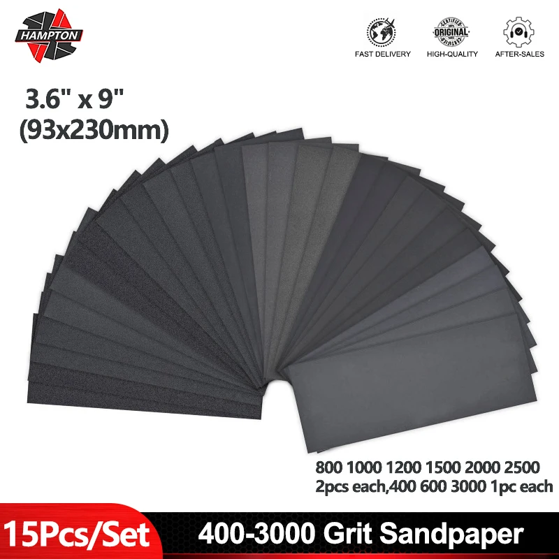 HAMPTON Schleifpapier, 12–12 Stück/Set, Körnung 80–10.000, Wasser-/Trocken-Schleifpapier für Holz, Metall, Polierblech, Schleifwerkzeug, Schleifwerkzeuge