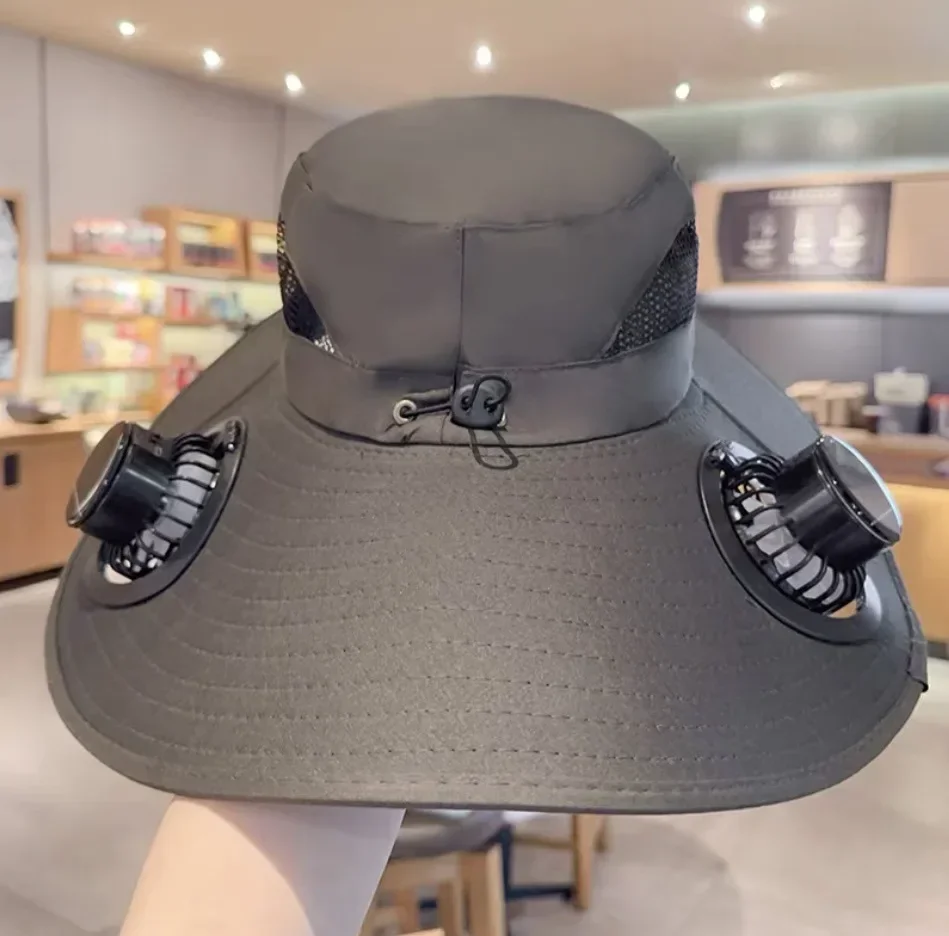 Large Quick Dry Bucket Hat with Solar Fan - USB Charging Sun Hat for Outdoor Activities